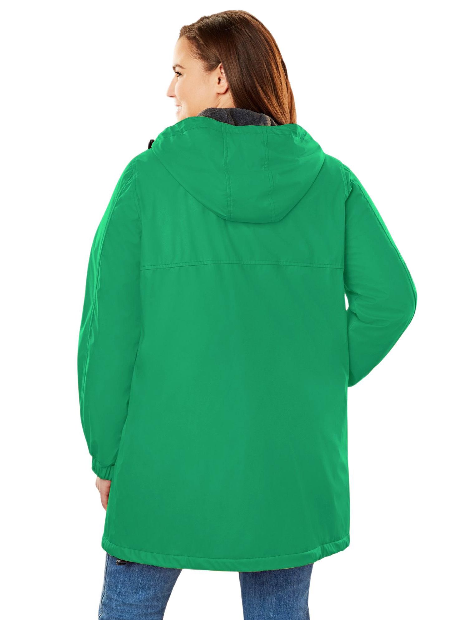 Женские куртки Woman Within Within Fleece-Lined Mid-Length Slicker Raincoat, цвет: Зелёный — фото 2