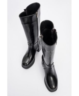 Rock Buckle Zip Block Heel Boot (Women)