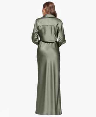 Petite Satin Collared Neck Long Dress