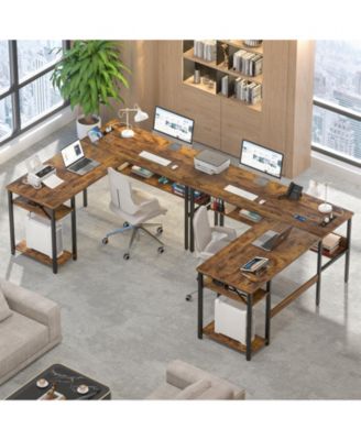 47.2'' MDF, Metal L-Shaped Desk with Power Outlet and Shelf, Reversible Desk
