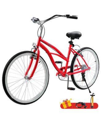 26-Inch Beach Cruiser Bike for Adults with Shimano 7-Speed, High-Carbon Steel Frame for Leisure Cycling