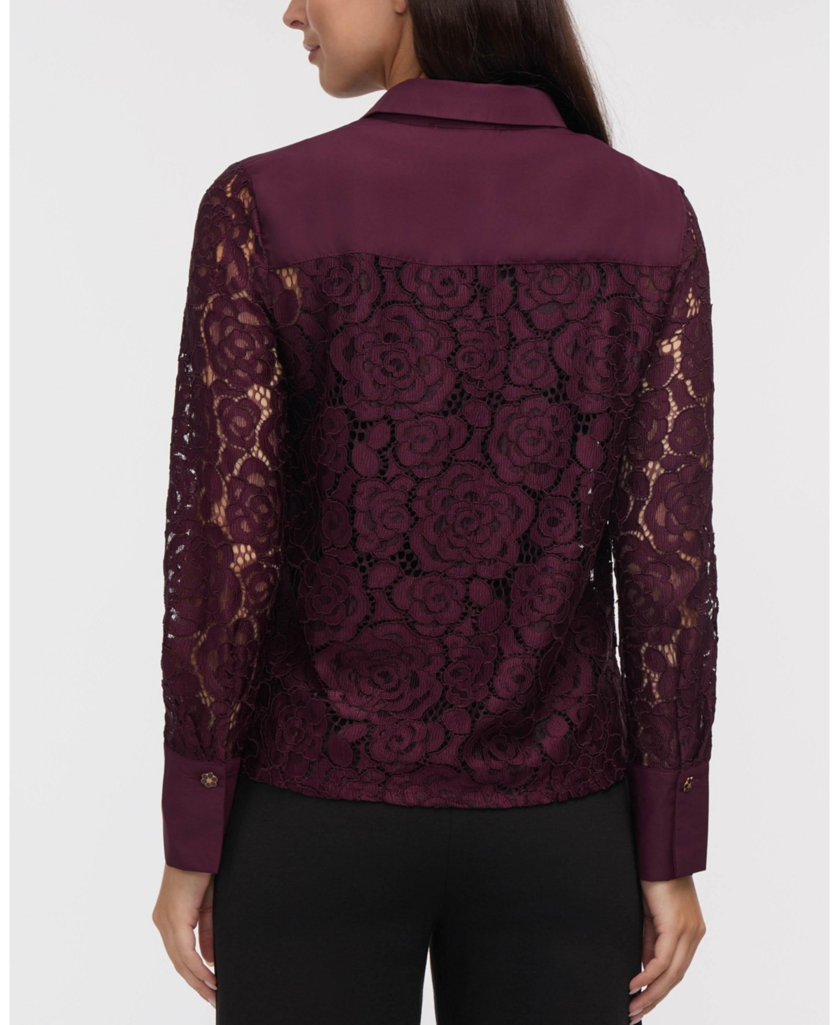 Ellen Tracy Women's Lace Blouse with Combo Trim