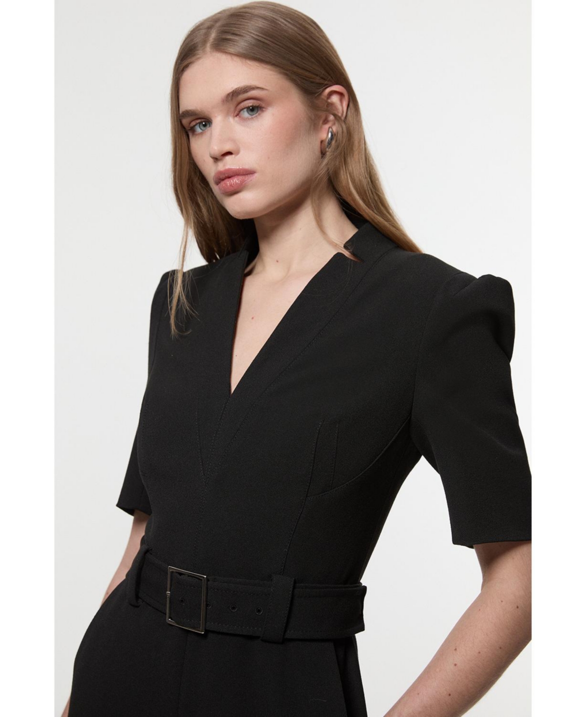 Karen Millen Women's Structured Crepe Forever Belted Jumpsuit