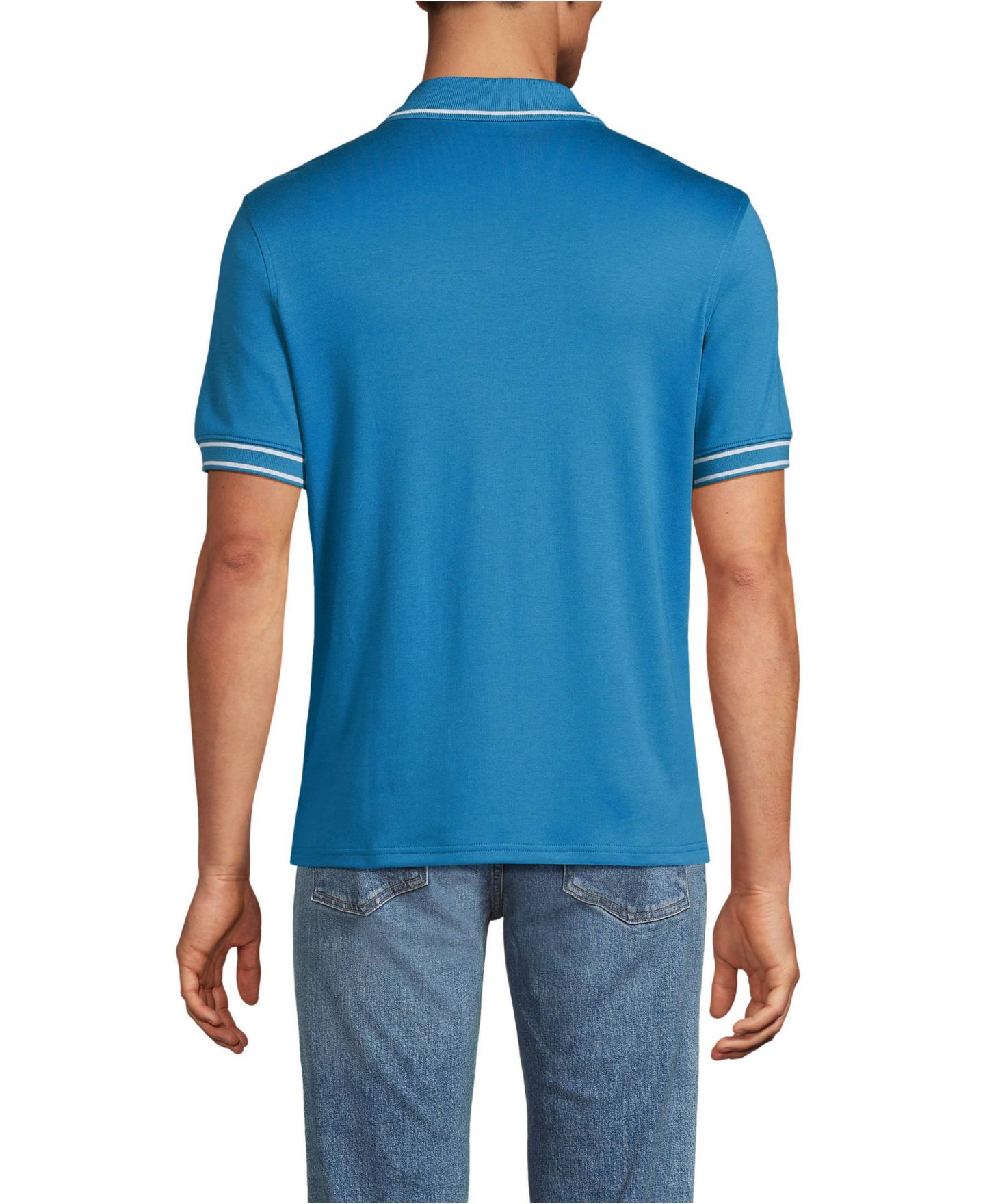 Мужское поло Lands' End Short Sleeve Tipped Welt Pocket Supima Polo, цвет: Синий — фото 3