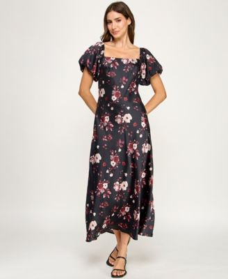 Juniors' Short Bubble Sleeves Midi Dress