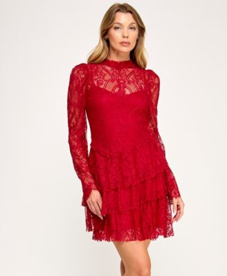 ROW A - Juniors' Long-Sleeves 3 Tier Dress