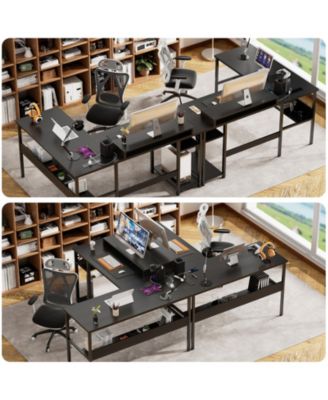 Reversible L Shaped Computer Desk with Power Outlets and Monitor Stand, Sturdy & Easy Assembly
