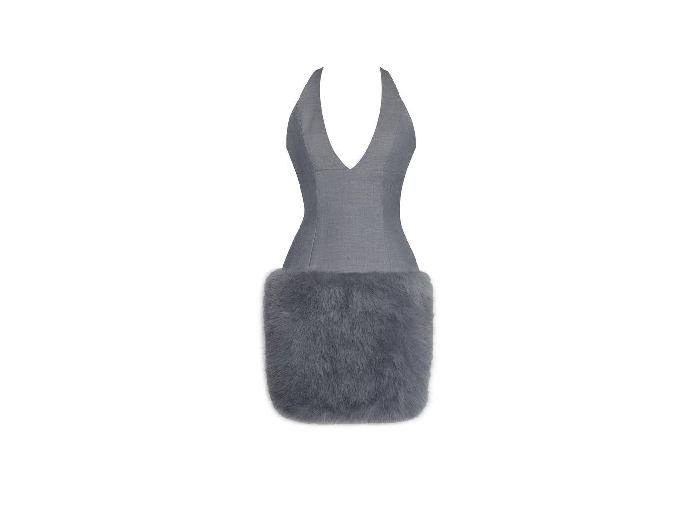 Женское платье Miss Circle Daisy Grey Drop Waist Faux Fur Trim Halter Mini, цвет: Серый — фото 10