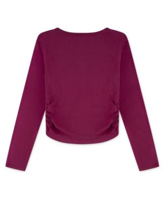 Girls' Metallic Hearts Ruched Long-Sleeve Top