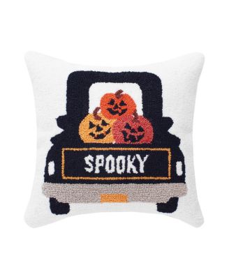 Pumpkin Truck Happy Halloween Hooked Throw Pillow, 3" x 18"