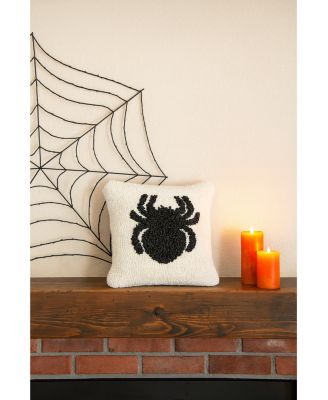 Spider Pattern Hooked Small Petite Halloween Accent Pillow 8" x 8"
