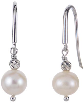 Macy's - Cultured Freshwater Pearl (7-8mm) and Brilliance Beads Hook Earrings in Sterling Silver