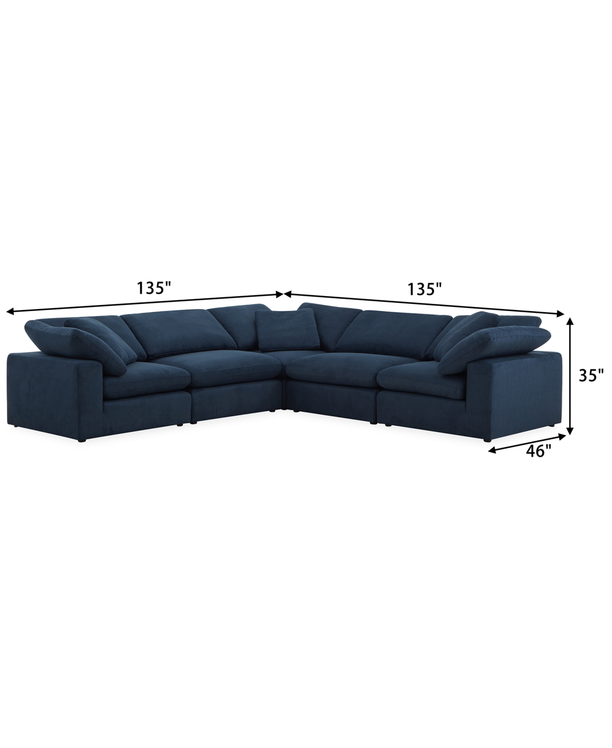 Macy's Fog 5-pc Fabric L Sectional In Blue