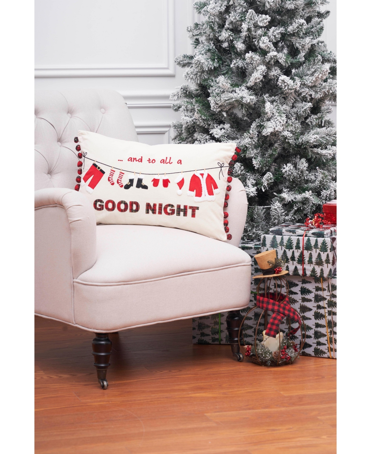 Christmas Clothesline 14" x 22" Embroidered Throw Pillow