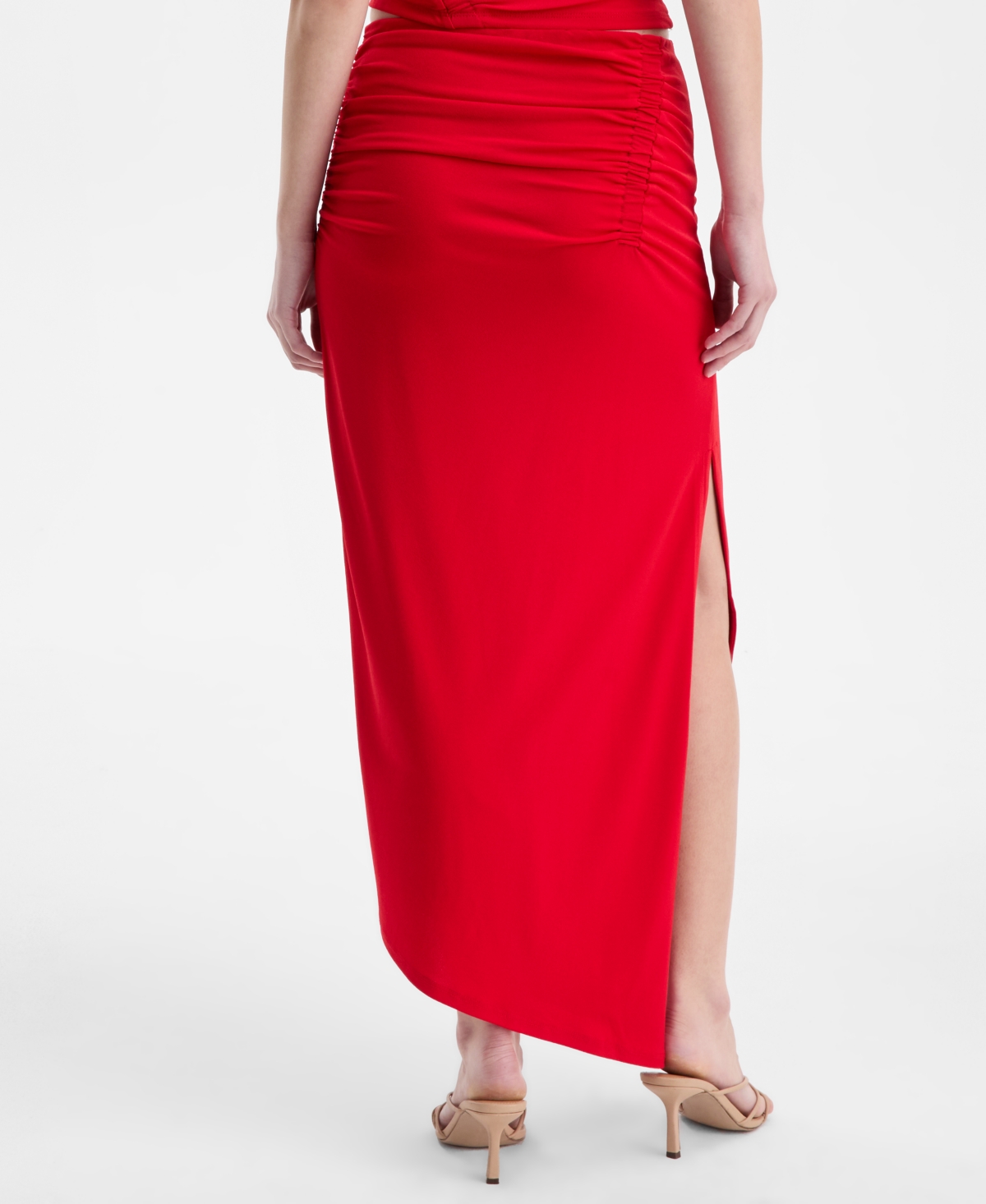 Bar Iii Women's Asymmetrical Ruched Midi Skirt, Macy's Exclusive In Red