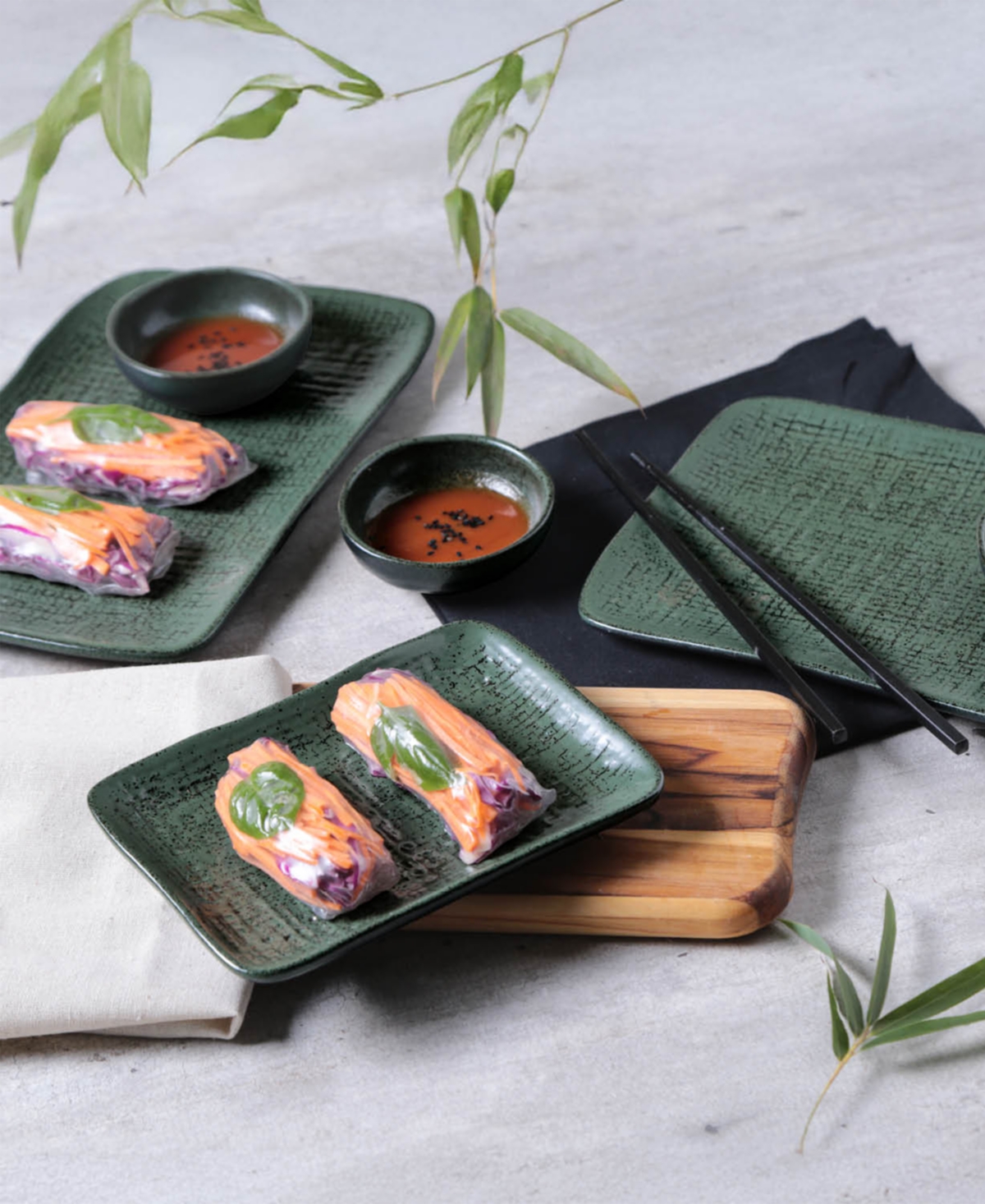 Porto Brasil 7" Stoneware Rectangular Juta Platters, Set Of 4 In Green