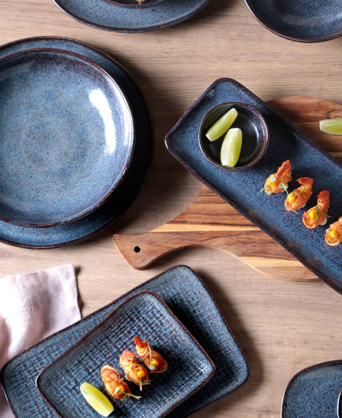 Porto Brasil 7" Stoneware Rectangular Juta Platters, Set Of 4 In Blue