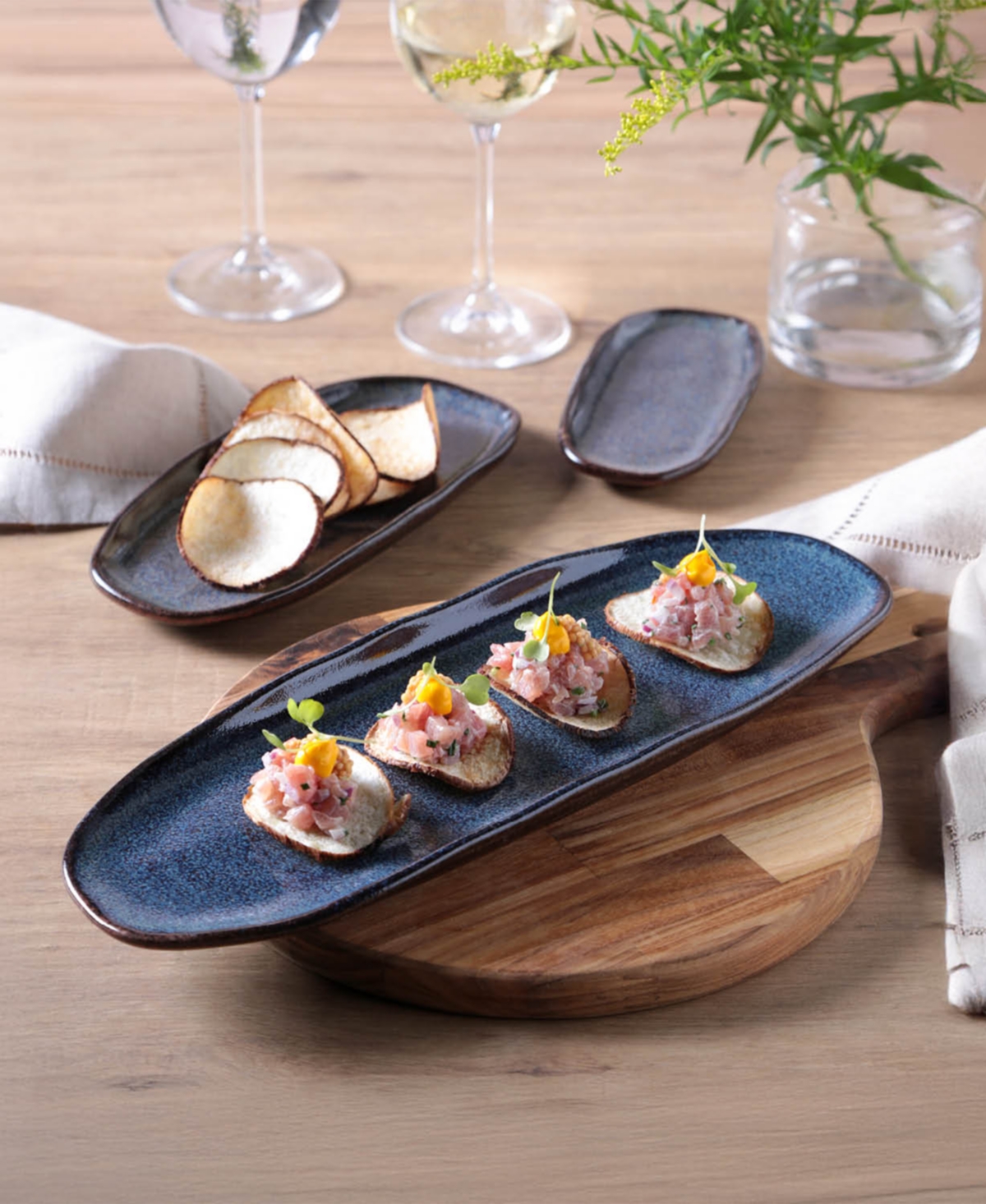 Porto Brasil Stoneware Shallow Oval Platters, Set Of 4 In Blue