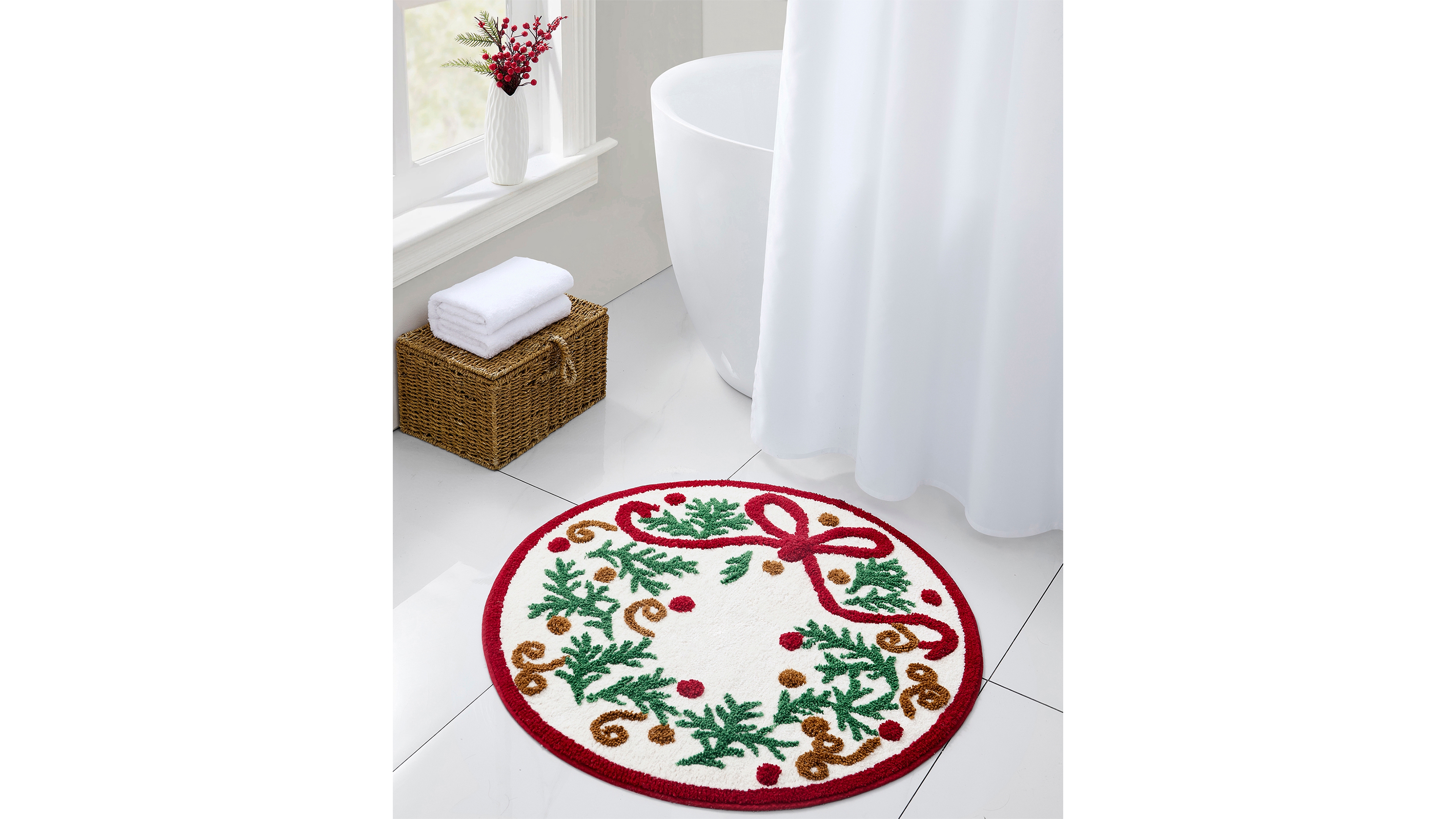 Hallmark Christmas Wreath Tufted Holiday Bath Rug, 30" Round