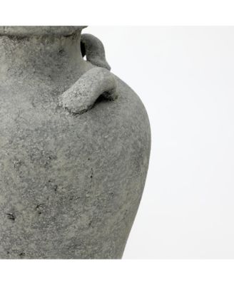 Rustic Antiqued Gray 15-Inch Tall Round Terracotta Urn Vase