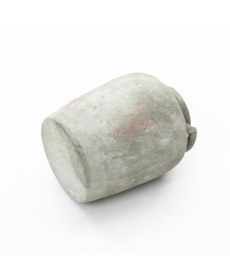 Rustic Old-World Gray with Brown 13.4-Inch Tall Round Terracotta Jug Vase with Handles