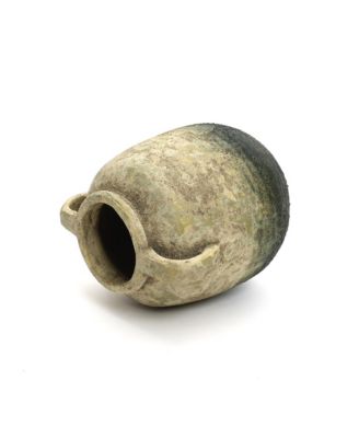 Old-World Brown with Green Bottom 9.8-Inch Tall Round Terracotta Vase with Handles