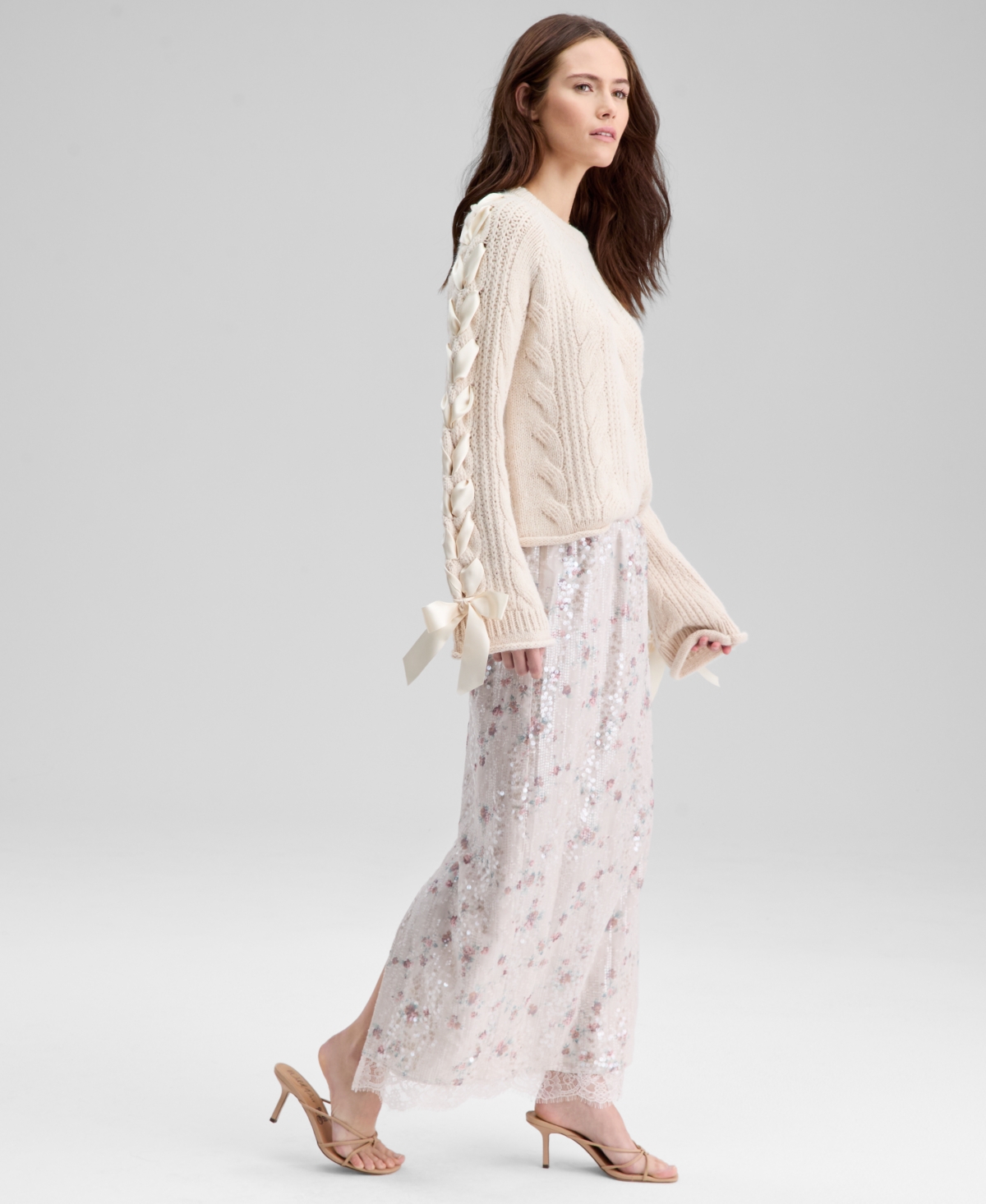 And Now This Women's Floral-print Sequinned Skirt, Macy's Exclusive In Neutral