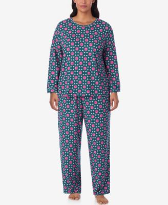 Ellen Tracy - Plus Size Printed Round Neck Top and Pants Pajama Set