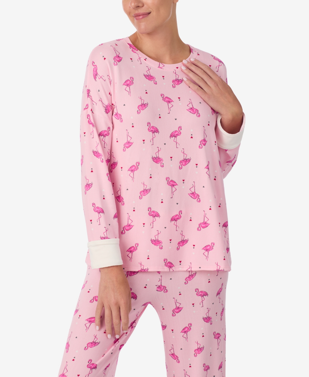 Ellen Tracy Women's Printed Round Neck Top And Pants Pajama Set In Pink