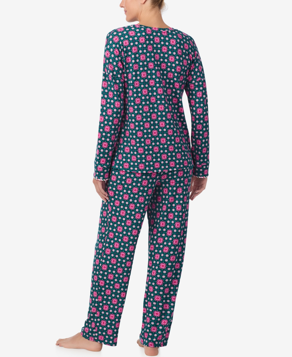 Ellen Tracy Women's Printed Round Neck Top And Pants Pajama Set In Green