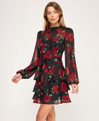 Juniors' Long Sleeve Mock Neck Dress