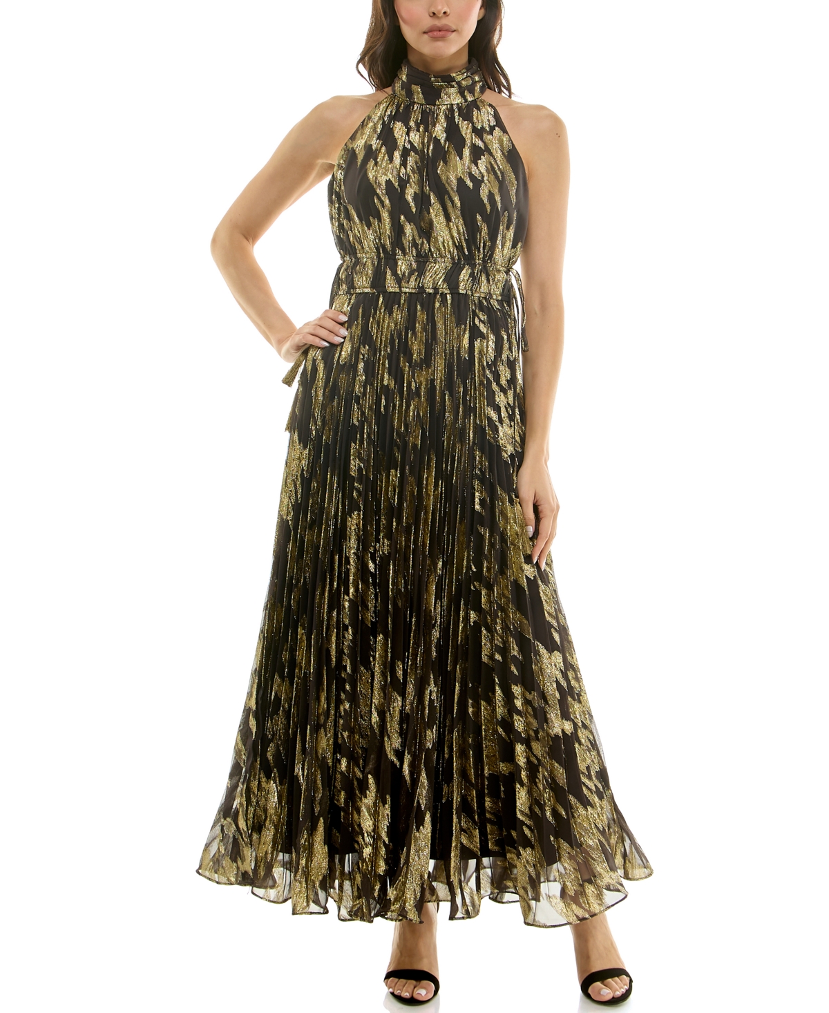 Taylor Women's Sunburst Pleated Mock Neck Dress In Multi