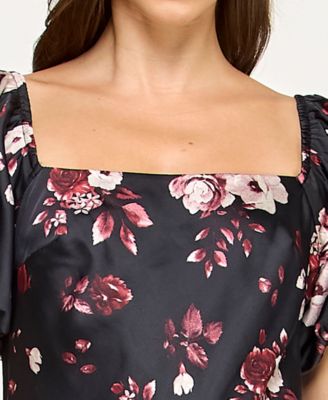 Juniors' Short Bubble Sleeves Midi Dress