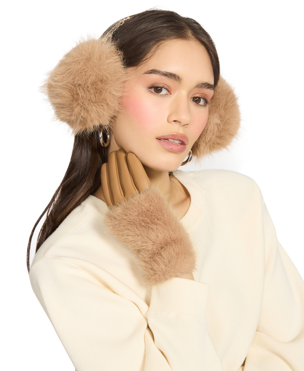 Steve Madden Women's 2-piece Snake Band Earmuff And Gloves Gift Set In Brown
