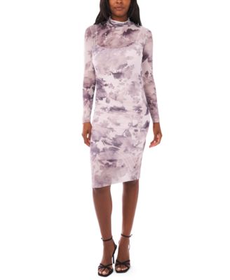 1.STATE - Women's Printed Long Sleeve Mock Neck Dress