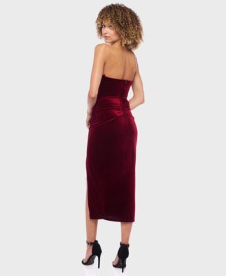 Junior's Velvet Strapless Sweetheart Neck Dress