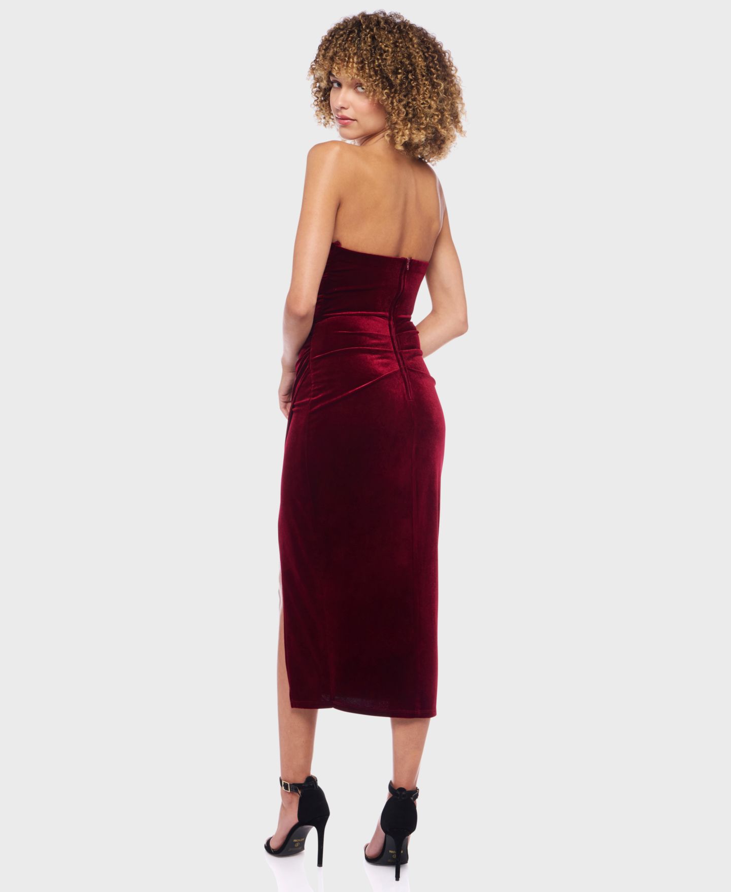 Женское платье Alex & Sophia Junior's Velvet Strapless Sweetheart Neck, цвет: Винный — фото 5