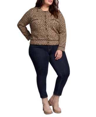 Plus Size Double Knit Long-Sleeve Cardigan Sweater 