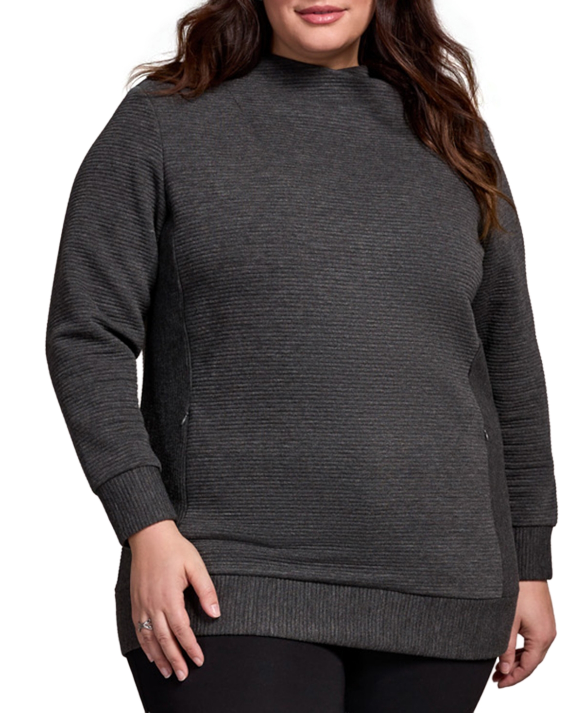 Tribal Plus Size Long-sleeve Knit Tunic Sweater In Gray