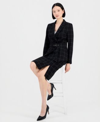 Women's Windowpane-Print Skirt Suit Set