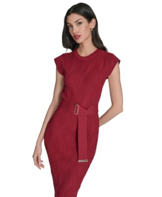 Women's Extended Cap Sleeve Belted Dress