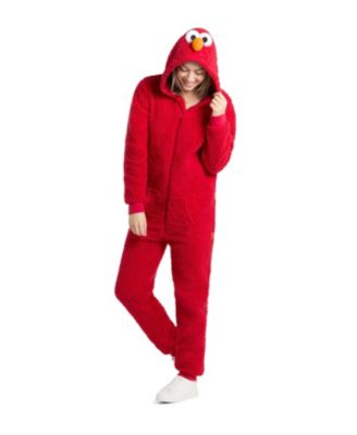 Men's Official Elmo Union Suit - Sesame Street Body Suit for Adults - Red
