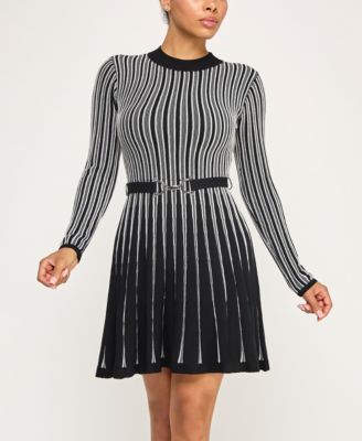 INVITEE - Juniors' Vertical Ottoman Stripe Short Sweaterdress