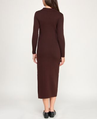 Juniors' Long Sleeve Midi Sweater Dress