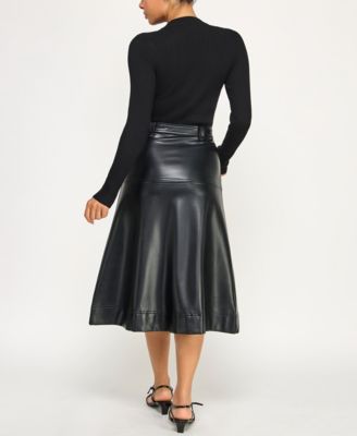 Juniors Faux Leather Belted Midi Sweater Dress