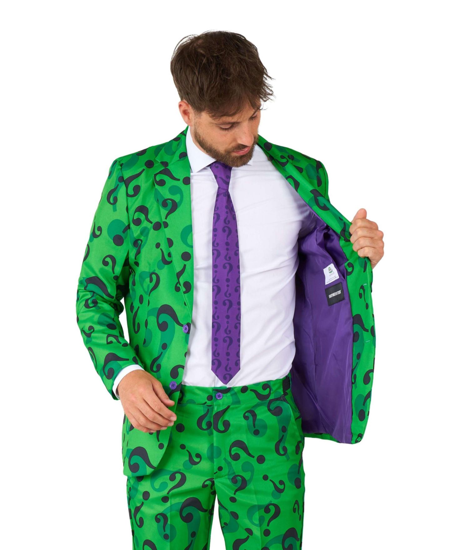 Мужской костюм на Хэллоуин Suitmeister в образе Загадочника (The Riddler), цвет: Зелёный — фото 7