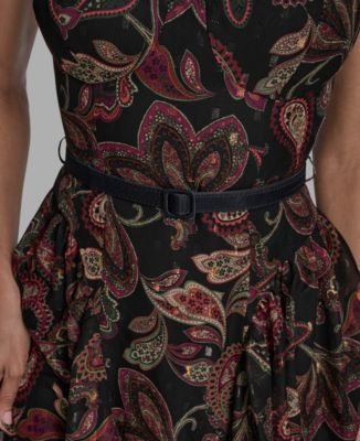 Women's Printed Sweetheart Neck Midi Dress