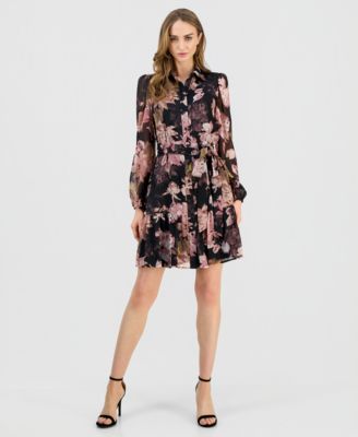Anne Klein - Women's Floral Tiered-Hem Shirtdress