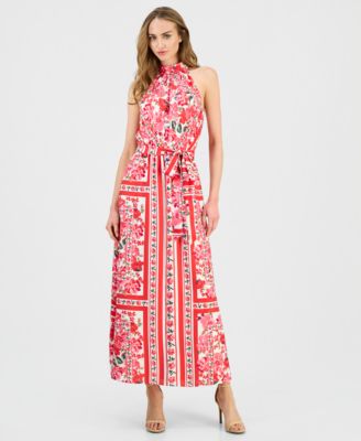 Anne Klein - Women's Printed Halter Belted Maxi Dress