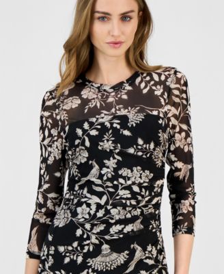 Women's Side-Ruched 3/4-Sleeve Midi Dress 